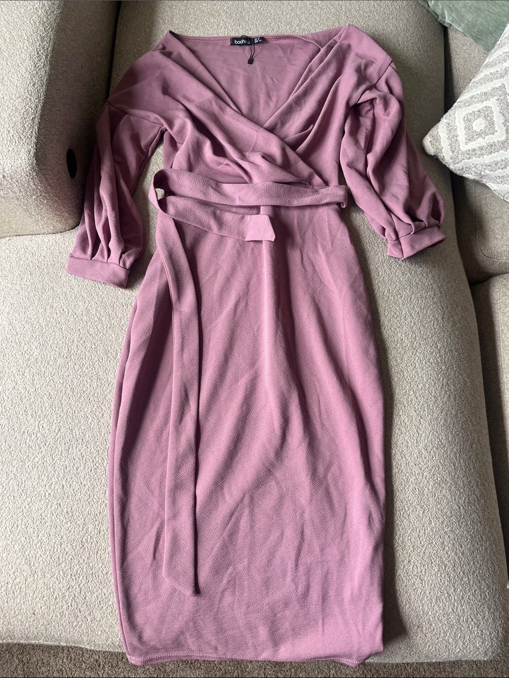boohoo Mauve Wrap Midi Dress with Belt